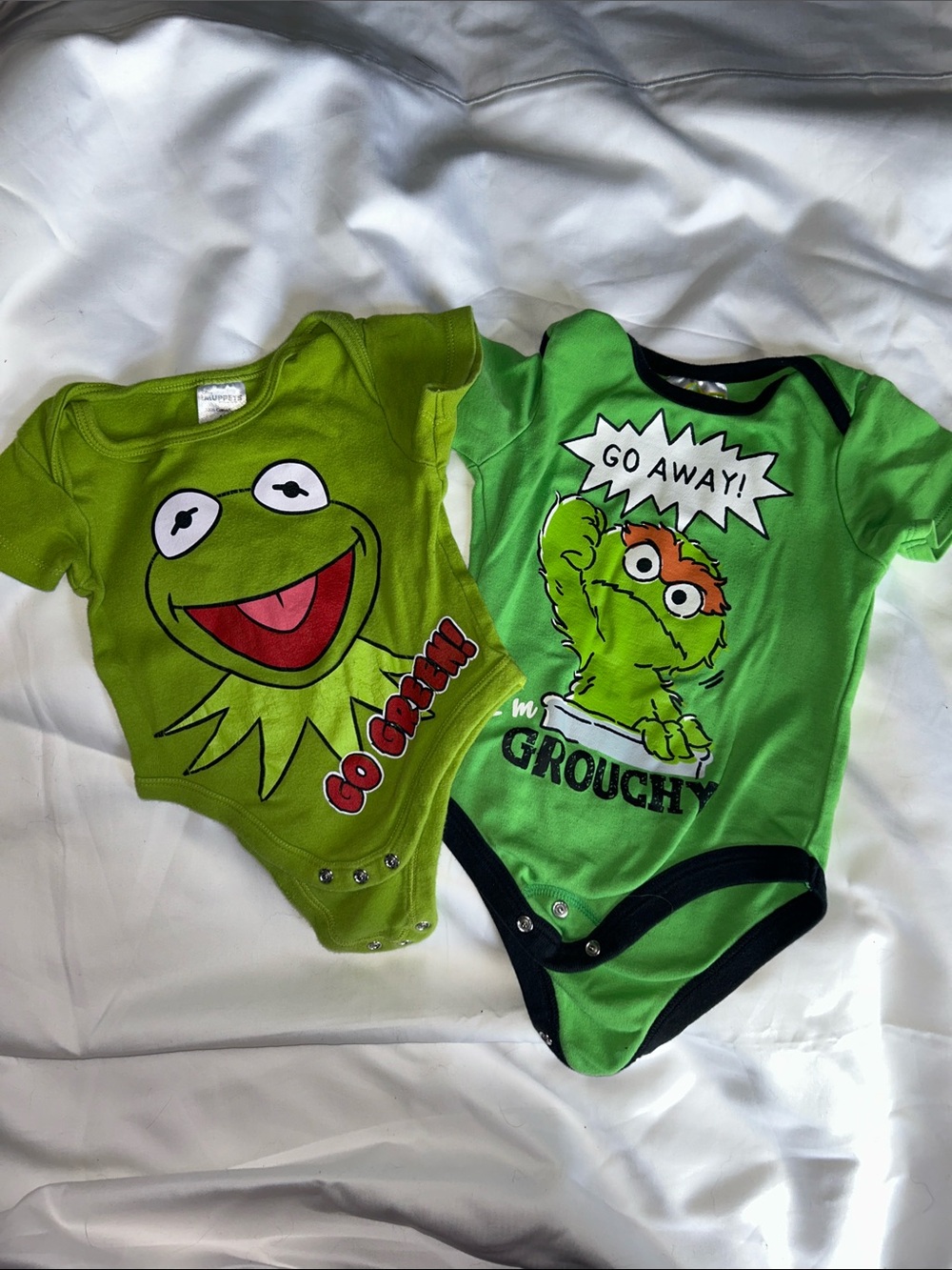 Green Sesame Street Kermit 6M & Oscar One-Piece Bodysuits for Kids 12-18M